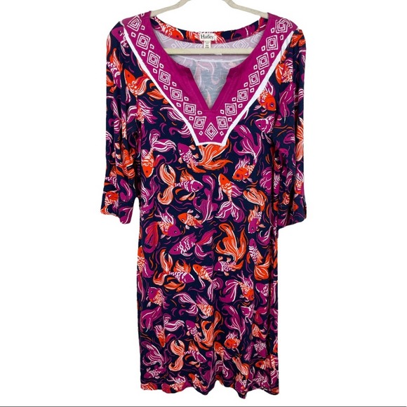 Hatley Dresses & Skirts - - Hatley Koi Fish Sheath Dress Split Cuff Sleeves size Medium